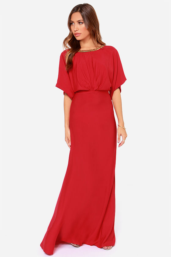 Red Maxi Dress with Sleeves